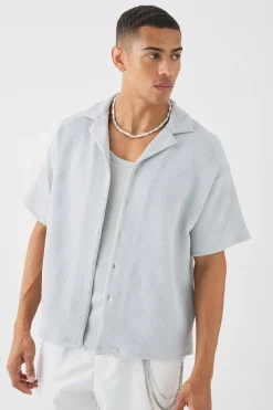 Boxy Twill Revere Collar Shirt In Grey | BoohooMAN UK