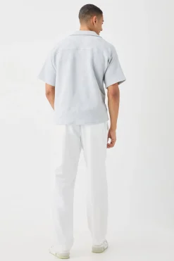 Boxy Twill Revere Collar Shirt In Grey | BoohooMAN UK