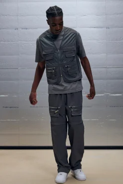 Boxy Utility Mesh Cargo Pocket Vest & Zip Off Trouser Set | BoohooMAN UK