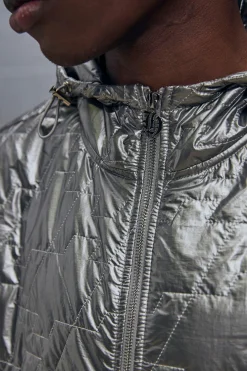 Boxy Utility Metallic Nylon Quilted Hoodie Vest | BoohooMAN UK