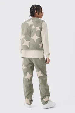 Boxy Utility Star Patchwork Applique Vest | BoohooMAN UK