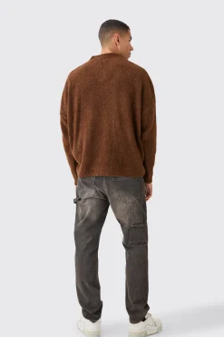 Boxy V Neck Boucle Textured Knit Jumper | BoohooMAN UK