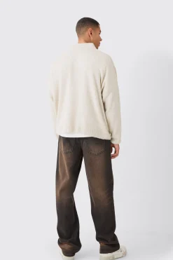 Boxy V Neck Boucle Textured Knit Jumper | BoohooMAN UK