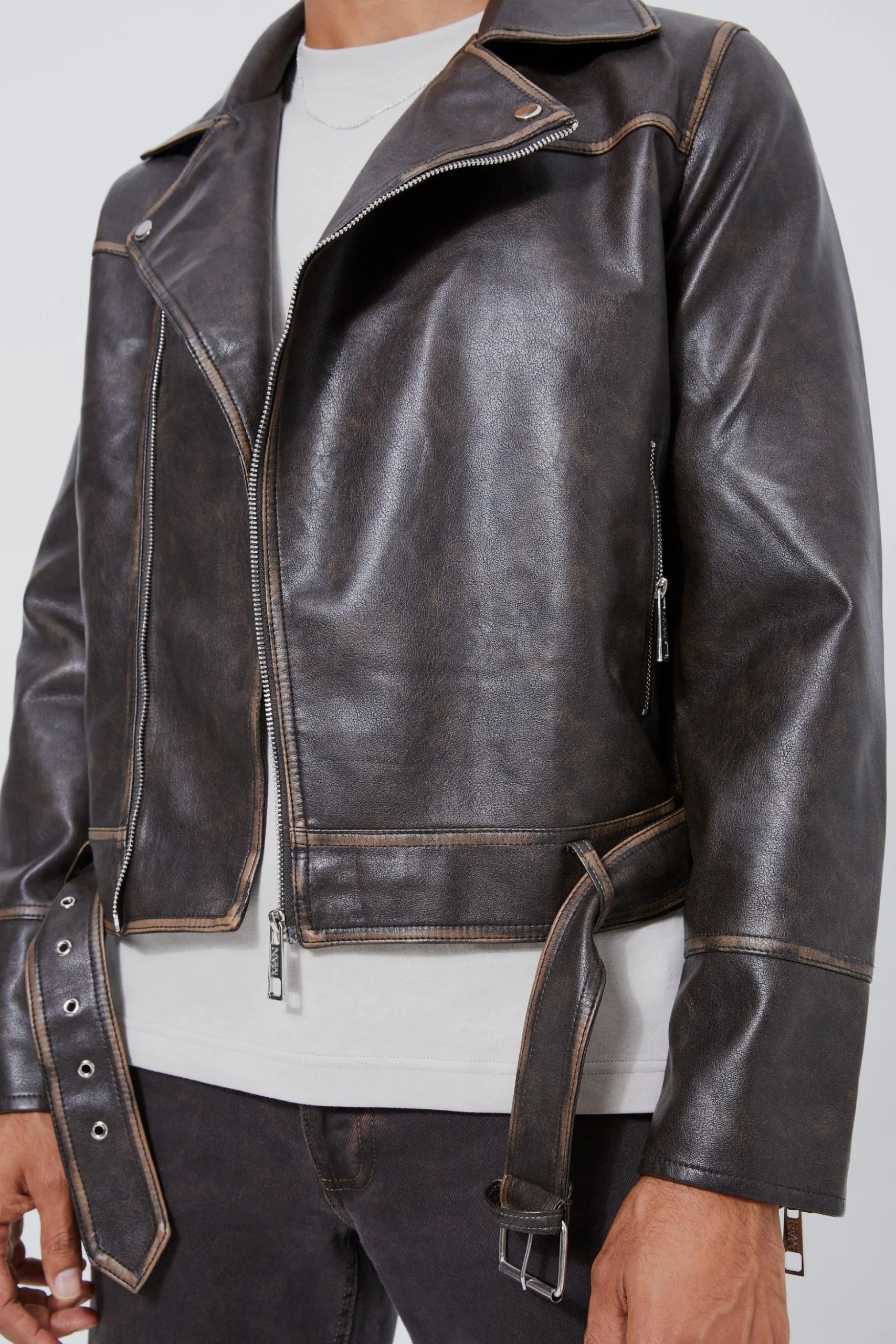 Boxy Vintage Pu Biker Jacket | BoohooMAN UK