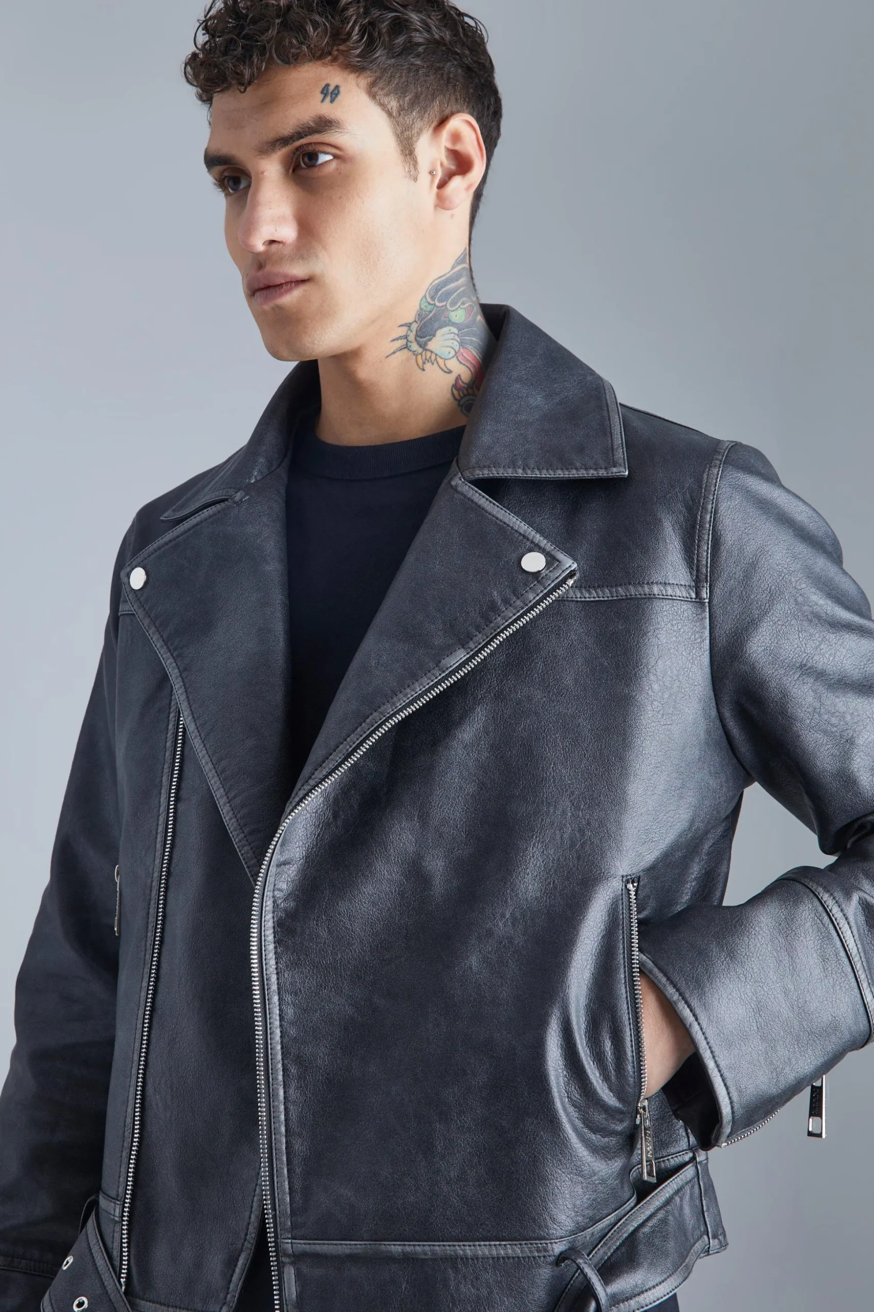 Boxy Vintage Pu Biker Jacket | BoohooMAN UK