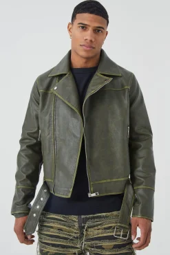 Boxy Vintage Pu Biker Jacket | BoohooMAN UK