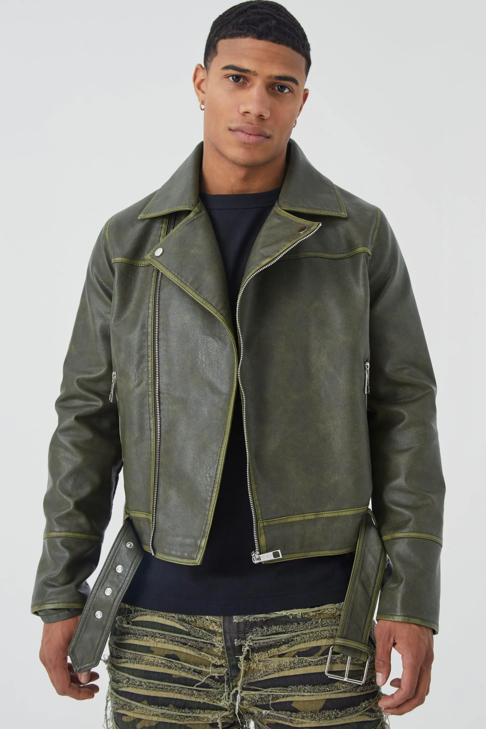 Boxy Vintage Pu Biker Jacket | BoohooMAN UK