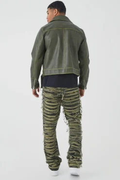 Boxy Vintage Pu Biker Jacket | BoohooMAN UK