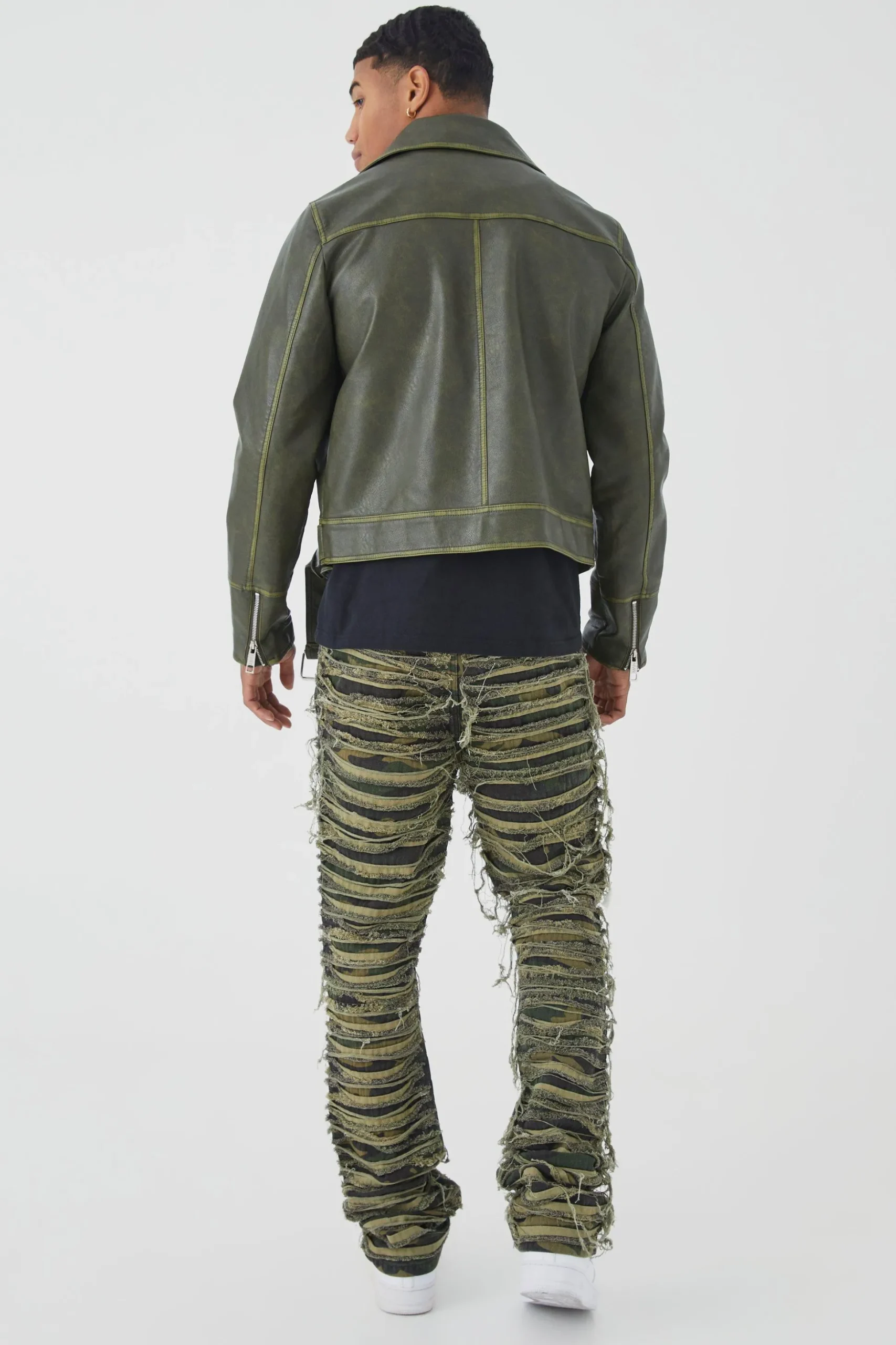 Boxy Vintage Pu Biker Jacket | BoohooMAN UK