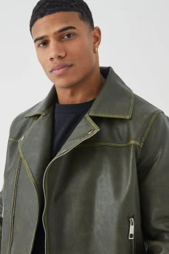 Boxy Vintage Pu Biker Jacket | BoohooMAN UK