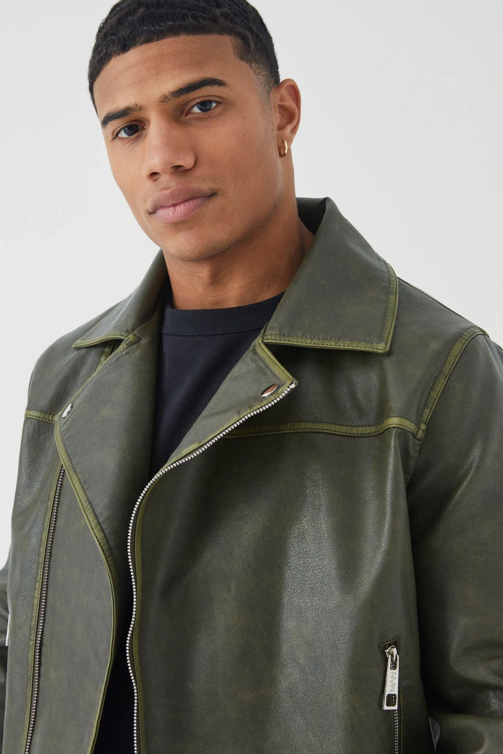 Boxy Vintage Pu Biker Jacket | BoohooMAN UK