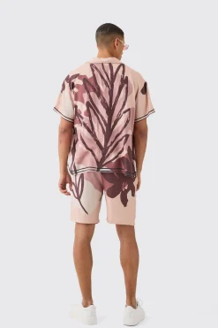 Boxy Viscose Abstract Flower Shirt & Short Set | BoohooMAN UK