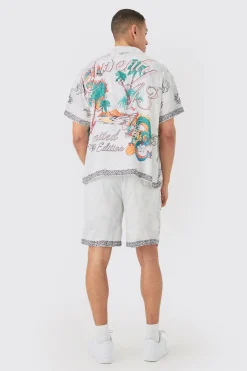 Boxy Viscose Dragon Shirt & Short Set | BoohooMAN UK