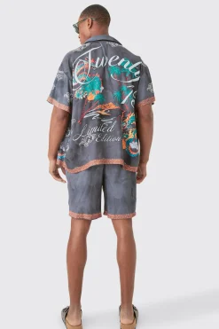 Boxy Viscose Dragon Shirt & Short Set | BoohooMAN UK