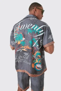 Boxy Viscose Dragon Shirt & Short Set | BoohooMAN UK