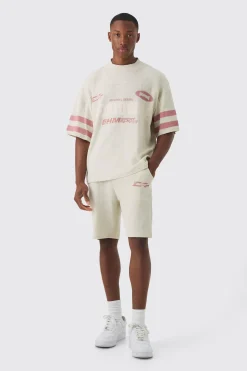 Boxy Waffle Worldwide T-shirt & Short Set | BoohooMAN UK