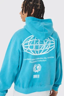 Boxy Washed BM Printed Hoodie | BoohooMAN UK