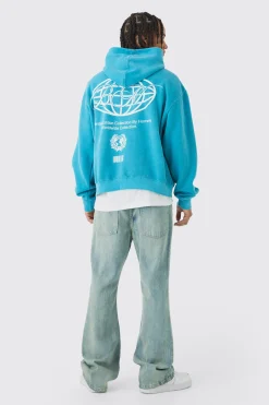 Boxy Washed BM Printed Hoodie | BoohooMAN UK