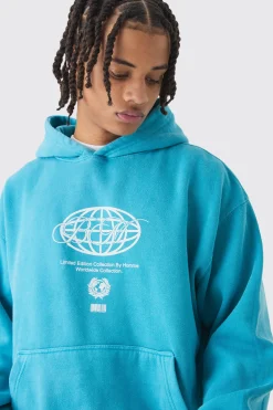Boxy Washed BM Printed Hoodie | BoohooMAN UK