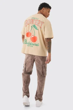 Boxy Washed Cherry Print T-shirt | BoohooMAN UK