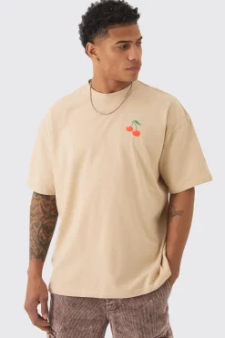 Boxy Washed Cherry Print T-shirt | BoohooMAN UK