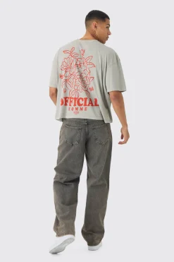 Boxy Washed Floral Back Print T-Shirt | BoohooMAN UK