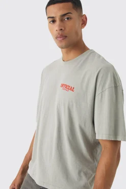 Boxy Washed Floral Back Print T-Shirt | BoohooMAN UK