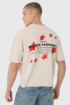 Boxy Washed Pour Homme Star Print T-Shirt | BoohooMAN UK