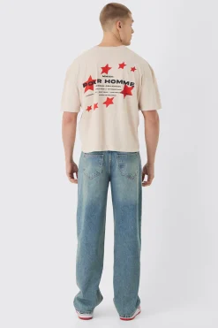 Boxy Washed Pour Homme Star Print T-Shirt | BoohooMAN UK