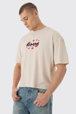 Boxy Washed Pour Homme Star Print T-Shirt | BoohooMAN UK