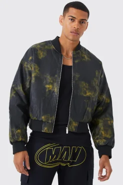 Boxy Washed Pu Padded Bomber | BoohooMAN UK