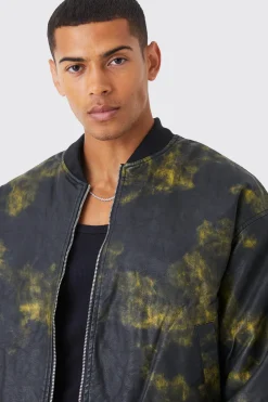 Boxy Washed Pu Padded Bomber | BoohooMAN UK