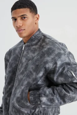 Boxy Washed Pu Seam Detail Padded Bomber | BoohooMAN UK