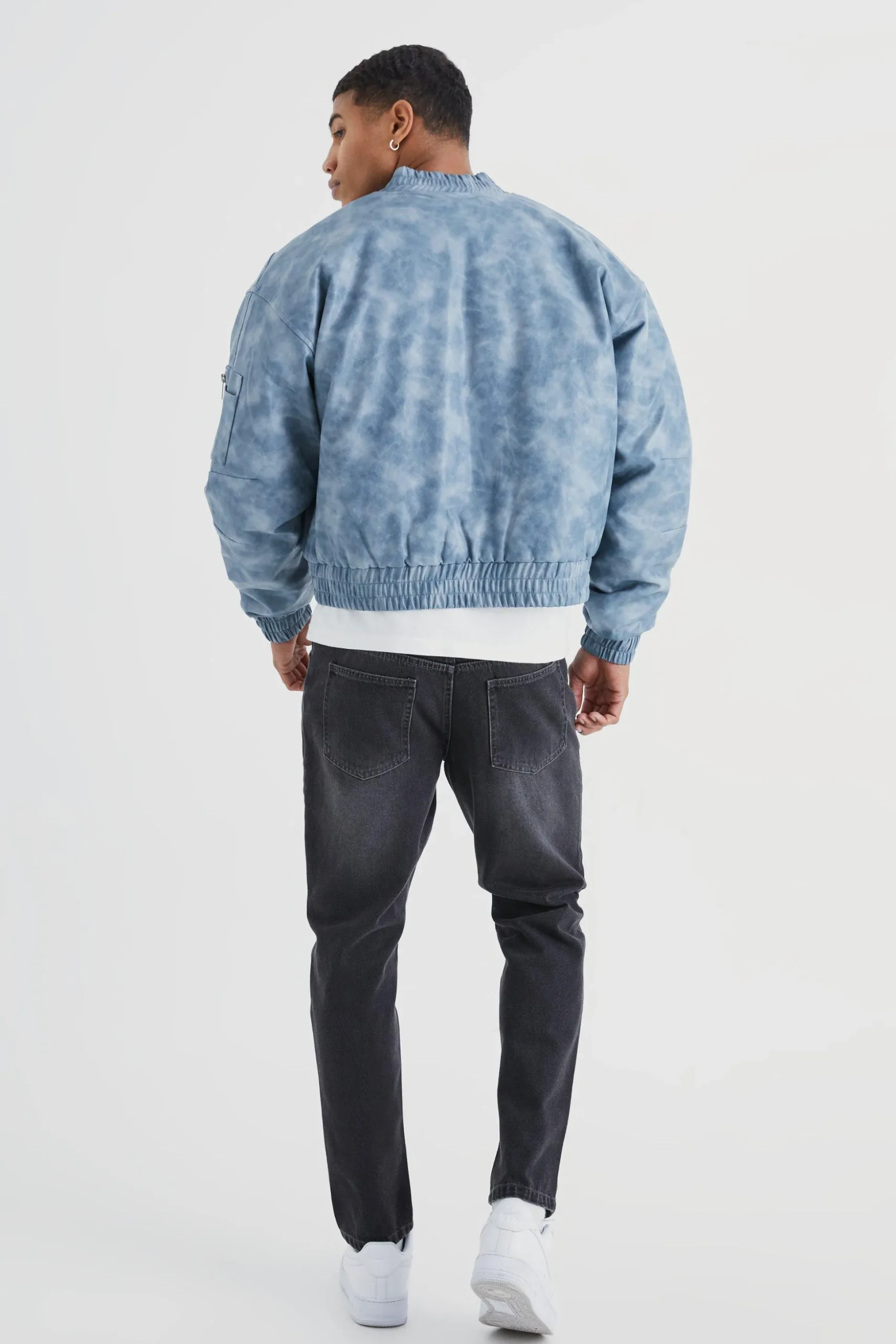 Boxy Washed Pu Seam Detail Padded Bomber | BoohooMAN UK