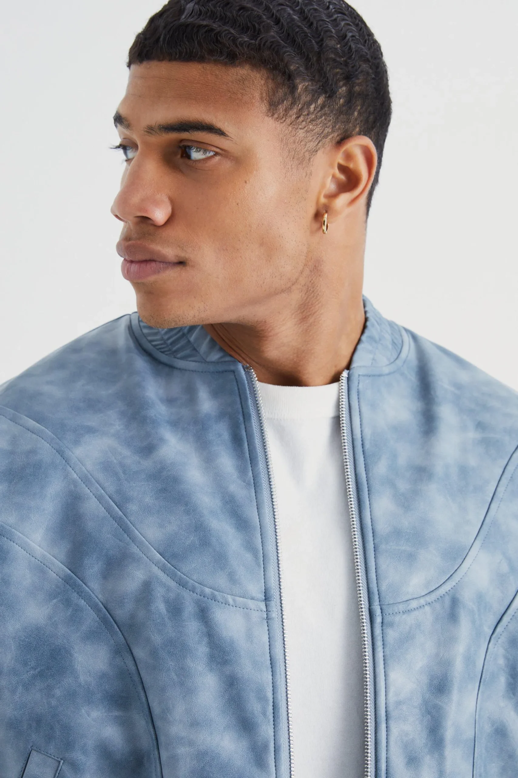 Boxy Washed Pu Seam Detail Padded Bomber | BoohooMAN UK