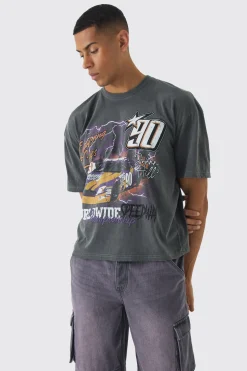 Boxy Washed Racing Car T-shirt | BoohooMAN UK
