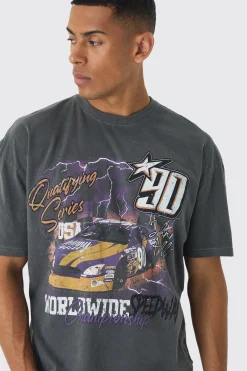 Boxy Washed Racing Car T-shirt | BoohooMAN UK