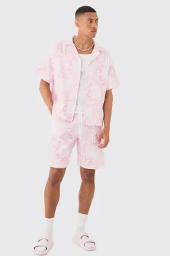 Boxy Worldwide Printed Pleated Shirt & Short | BoohooMAN UK