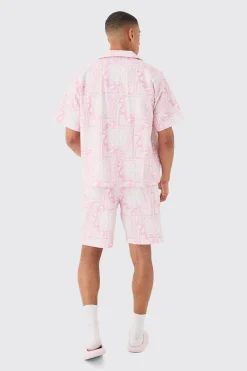 Boxy Worldwide Printed Pleated Shirt & Short | BoohooMAN UK