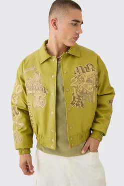 Boxy Worldwide Tonal Collared Bomber In Mustard | BoohooMAN UK
