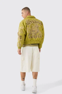 Boxy Worldwide Tonal Collared Bomber In Mustard | BoohooMAN UK