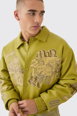 Boxy Worldwide Tonal Collared Bomber In Mustard | BoohooMAN UK