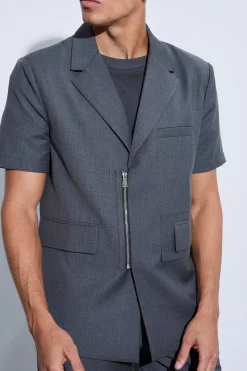 Boxy Zip Detail Short Sleeve Blazer | BoohooMAN UK