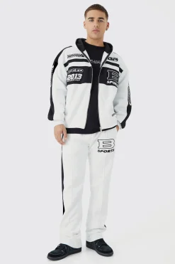 Boxy Zip Through Moto Panel Split Hem Tracksuit | BoohooMAN UK