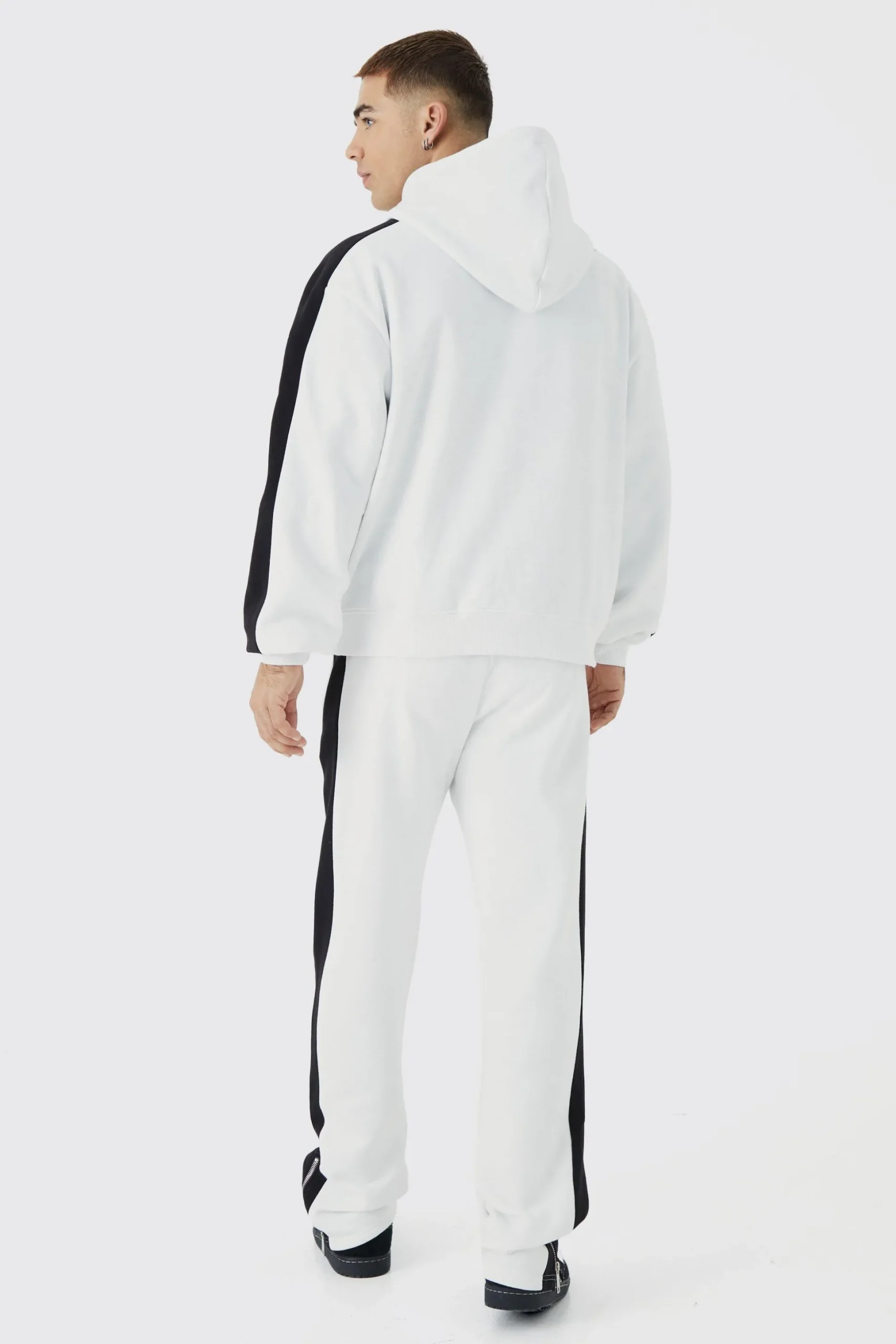 Boxy Zip Through Moto Panel Split Hem Tracksuit | BoohooMAN UK