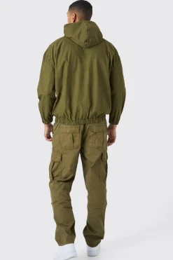 Branded Plaque Detail Twill Hooded Overshirt | BoohooMAN UK