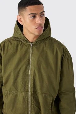 Branded Plaque Detail Twill Hooded Overshirt | BoohooMAN UK