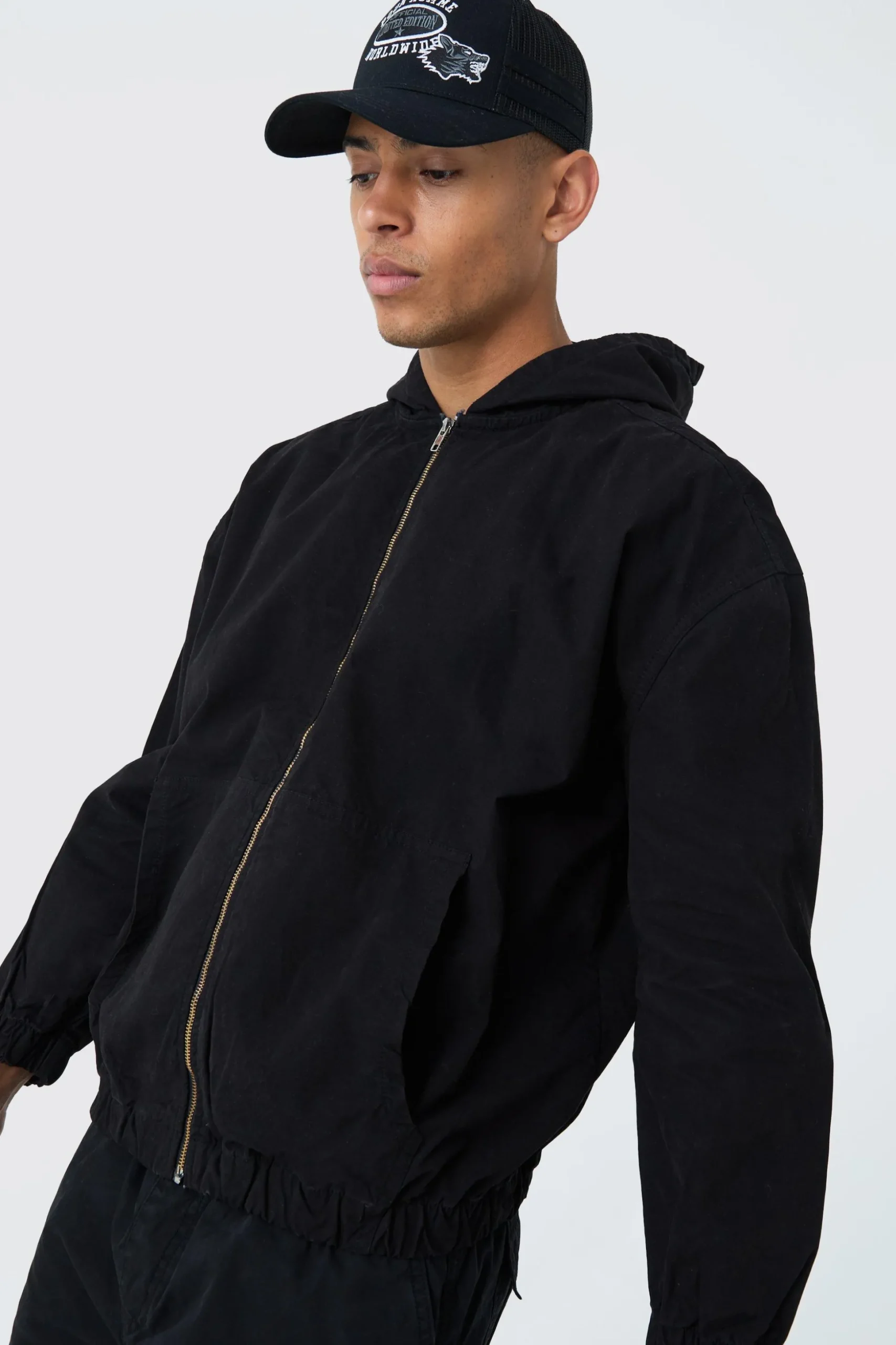 Branded Plaque Detail Twill Hooded Overshirt | BoohooMAN UK