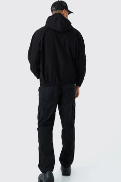 Branded Plaque Detail Twill Hooded Overshirt | BoohooMAN UK