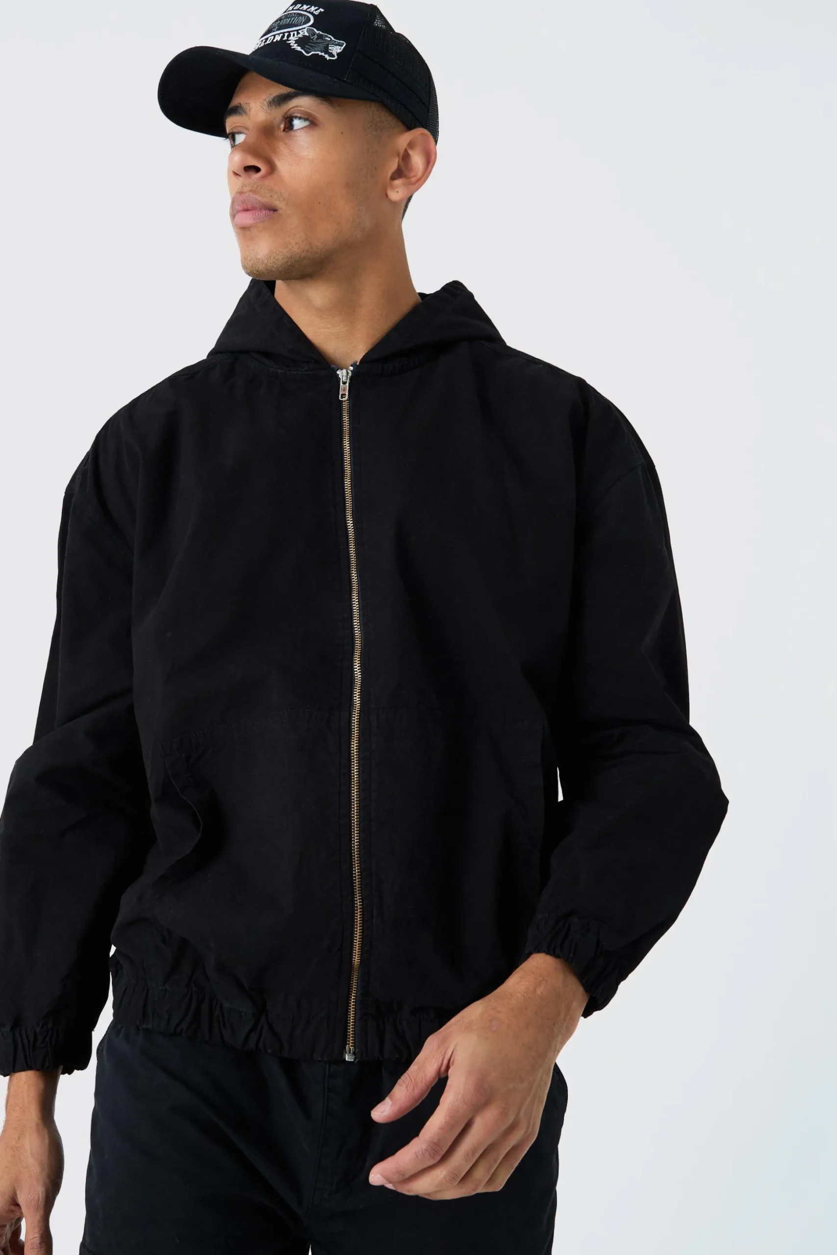 Branded Plaque Detail Twill Hooded Overshirt | BoohooMAN UK